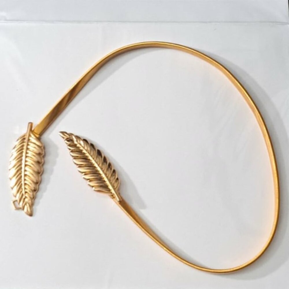 Lot of 2 New Elegant Gold & Silver Metal Leaf Elastic Stretch Women Waist Belt